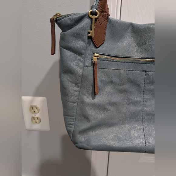 Fossil Blue Gray Fiona Tote with Brown Accents - Picture 2 of 14
